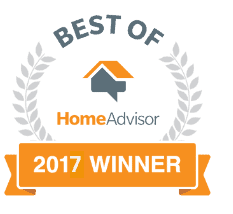 a logo with a ribbon and a house on it