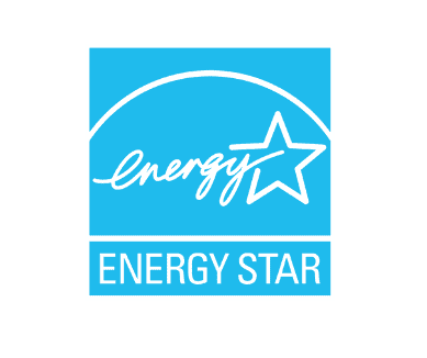 a blue and white logo with a star